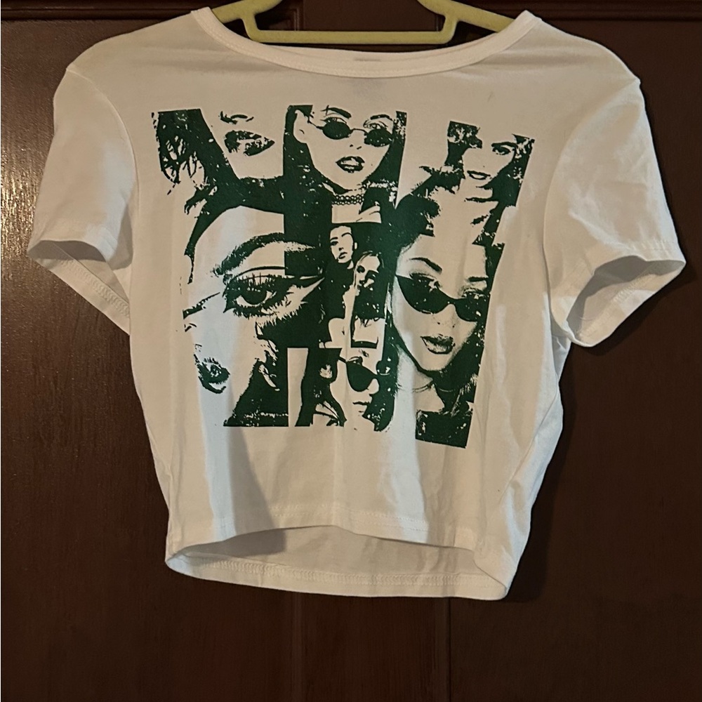 SHEIN White Tee with Green Graphic Print